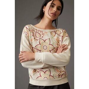 New Anthropologie Tiny Helena Floral Embroidered Pullover Sweatshirt $128 XS